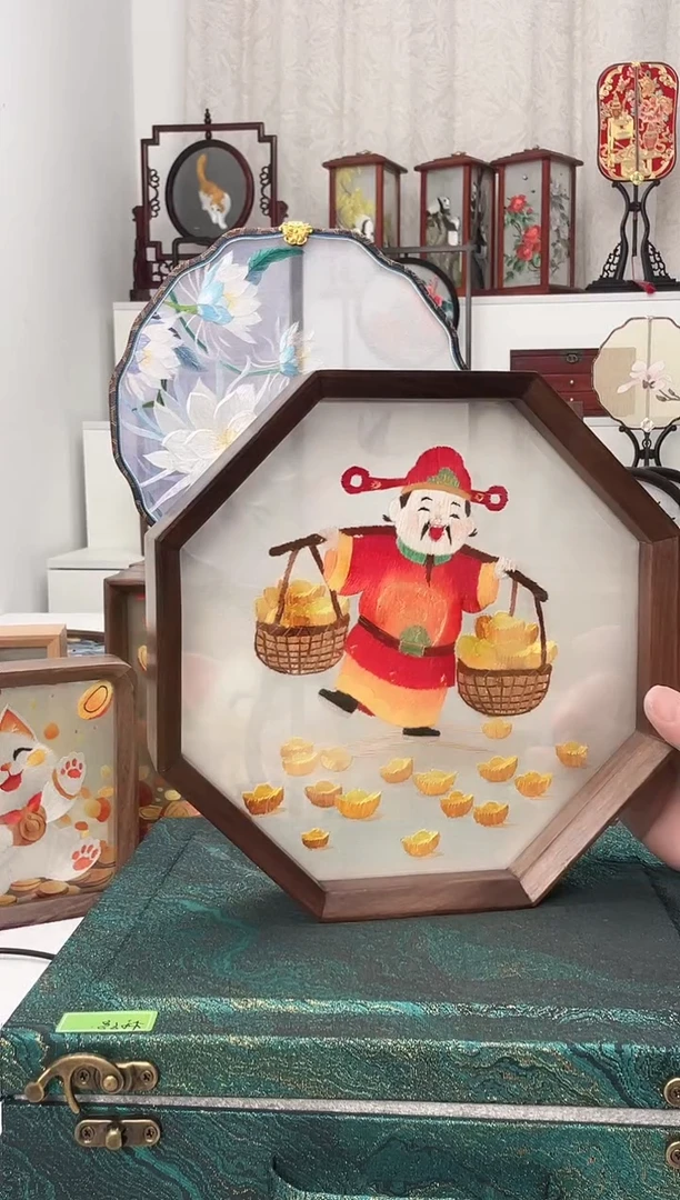 扇子苏绣作品手工摆台