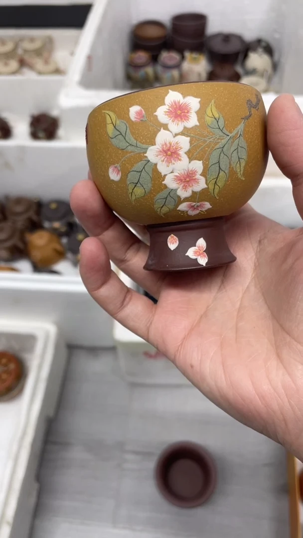 茶壶紫砂黄色桃花高足杯