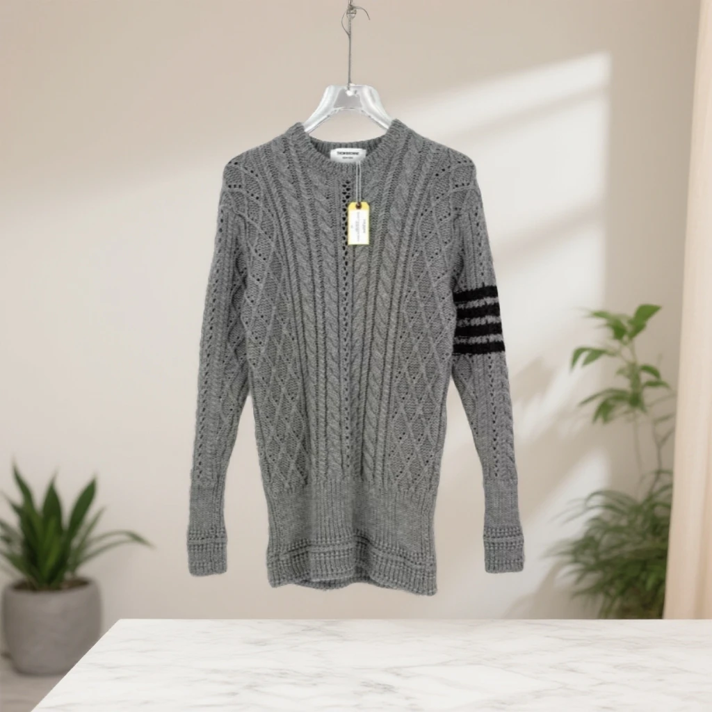 未使用 THOMBROWNE  条纹修身针织衫 灰色/42