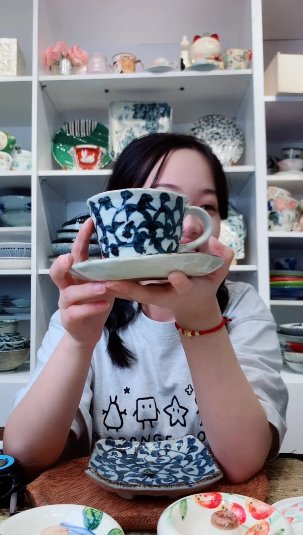 陶瓷章鱼唐草咖啡杯碟