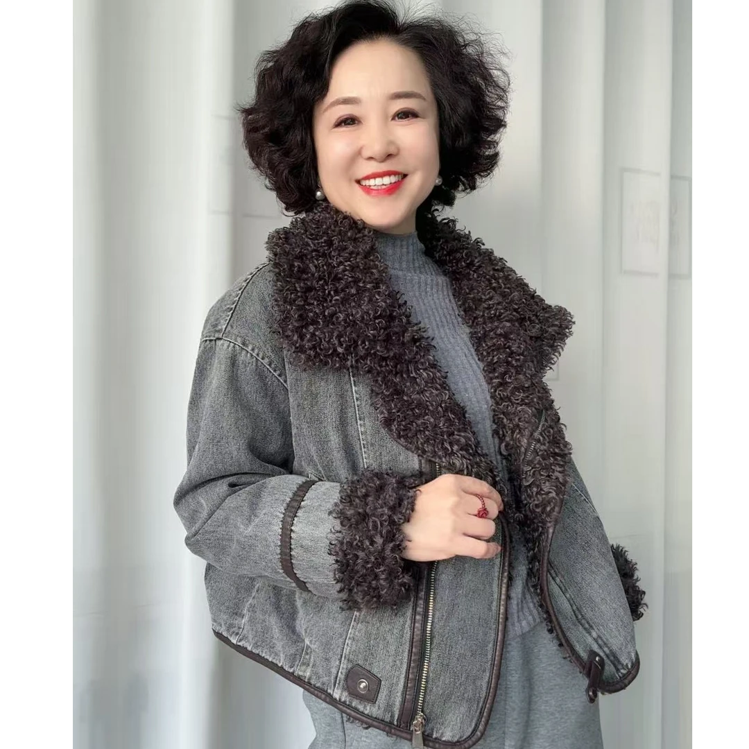 2912时尚毛领牛仔羽绒服（毛领不可拆）衣长54cm左右