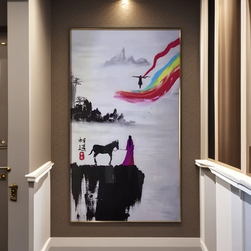 大话西游一生所爱画山水墨宿舍玄关客厅免打孔装饰画卧室书房自粘