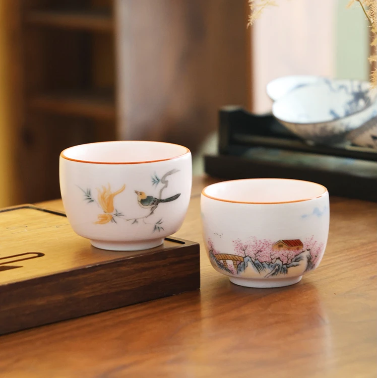 瓷韵优品 粉色汝窑粉黛佳人喜上眉梢主人杯茶杯品茗杯对杯-1770