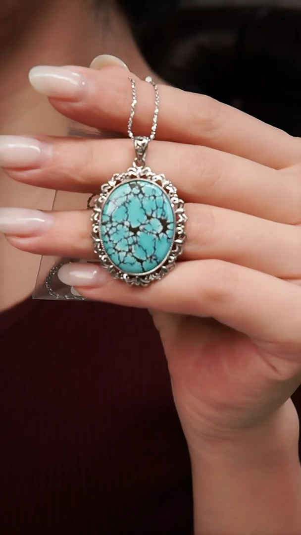 银S925镶嵌绿松石颈饰吊坠