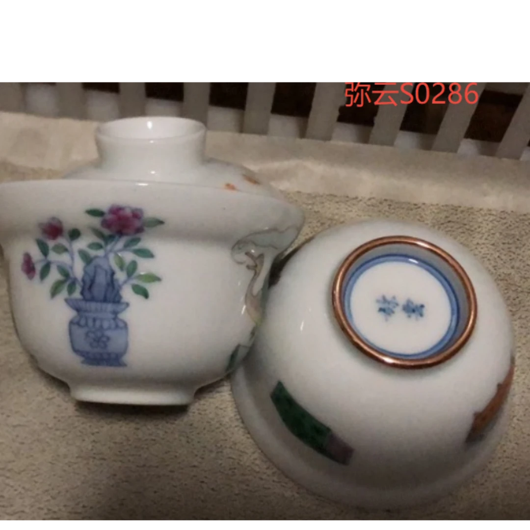 阿茶苍苔色·蓝釉诗文承盘弥云S0286