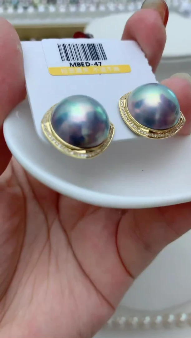 【闪购商品】拼合珍珠（马贝珠）耳饰18K金镶嵌q49