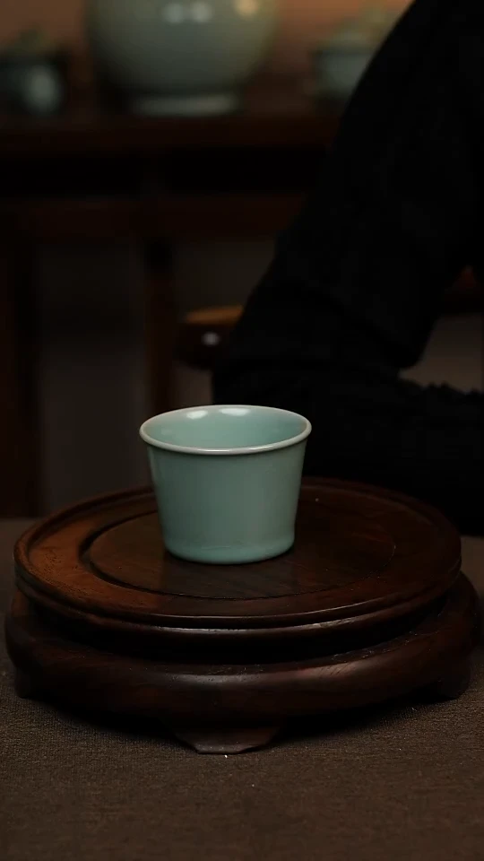 瓷片仿古天青全手工马蹄杯80ml 一级 不带礼盒