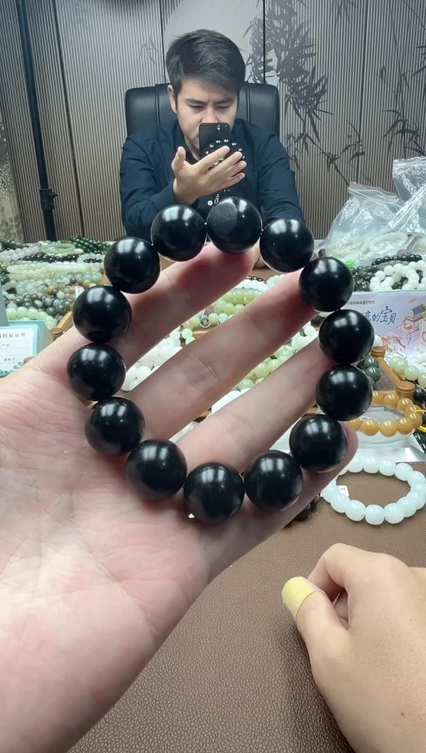 未镶嵌手串和田玉黑青16