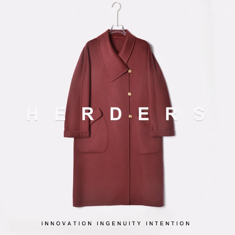 HERDERS 长款小翻领纽扣款双面呢外套 255813