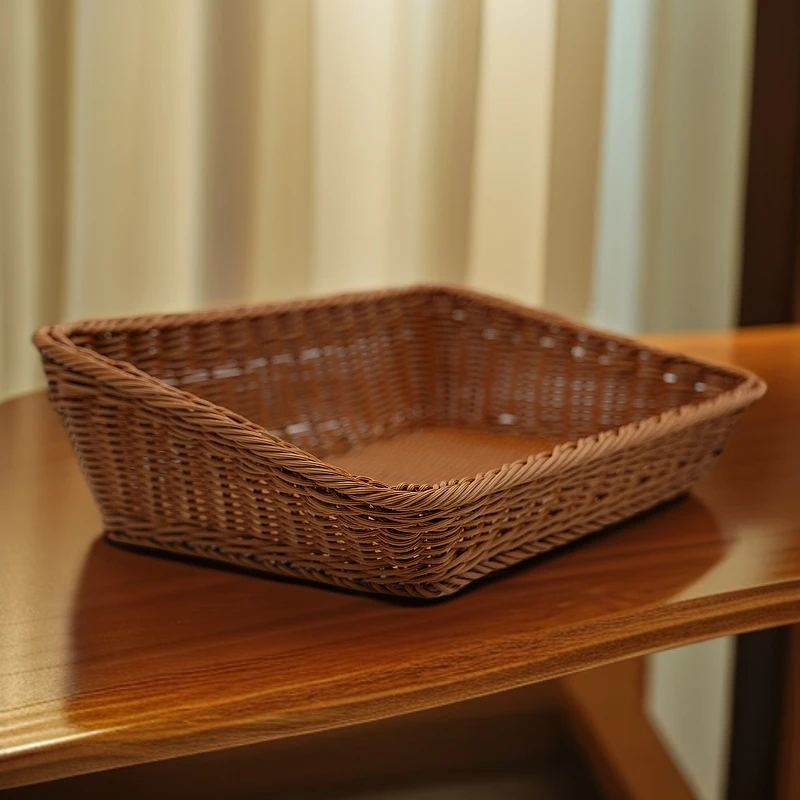 手工编织家用创意茶色方形储物仿藤水果盘面包篮摆摊酒店烧烤展示