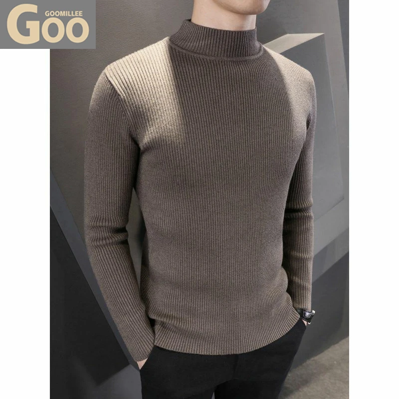 春秋季半高领条纹毛衣男新款加厚羊绒针织衫韩版休闲套头长袖T恤