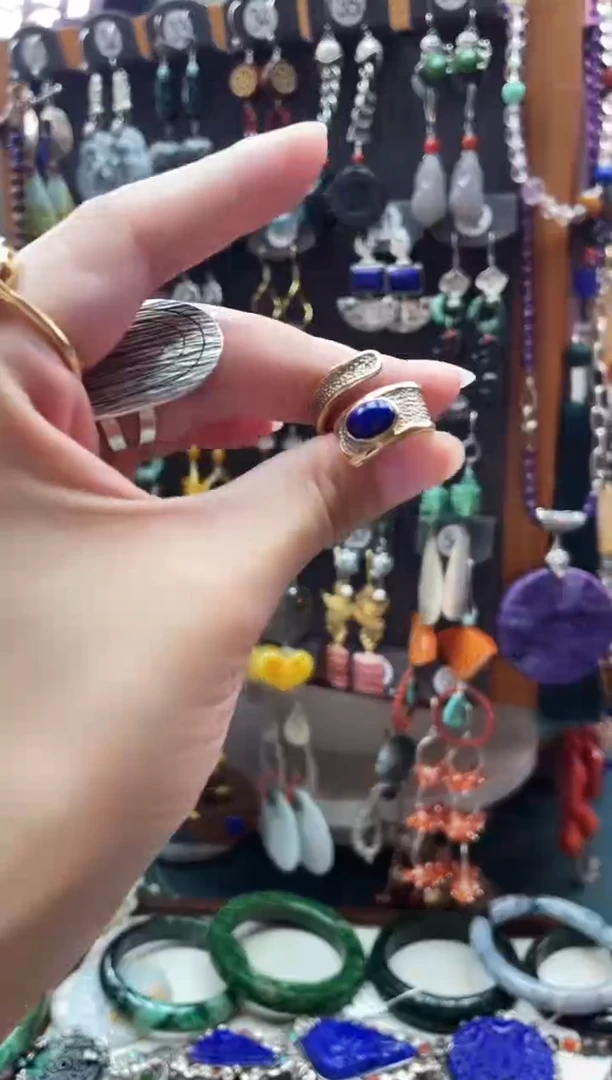 银S925镶嵌青金石戒指勿**J饰品