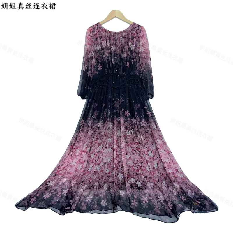 紫色2025春夏新款定位花秀场设计师法式风收腰宴会连衣裙 23058-6