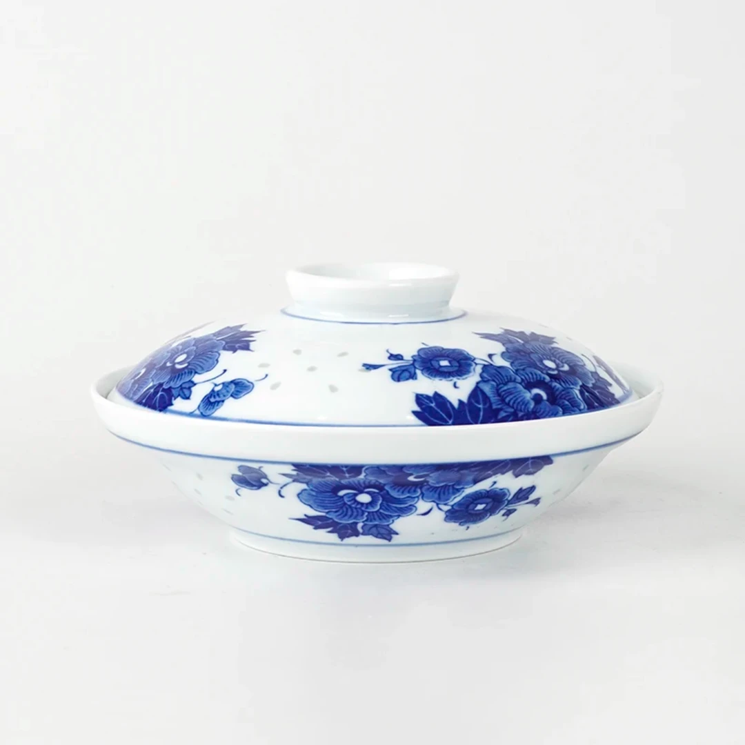 【口径18】青花牡丹带盖餐盘