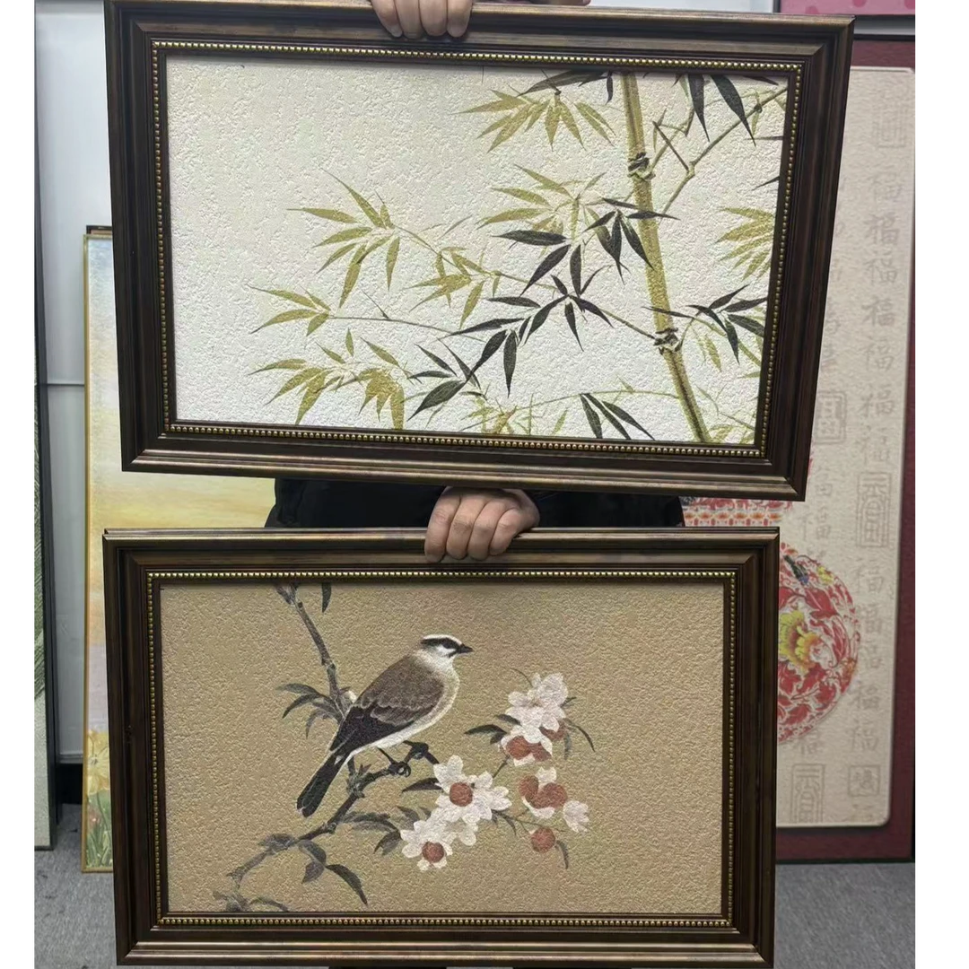 喜上眉梢客厅背景墙装饰画复古高级感挂画法式中古竹子壁画4060