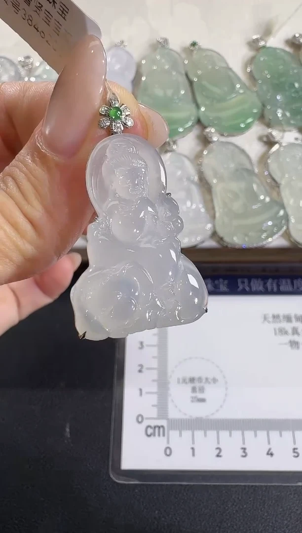 吊坠(不含链)18K金镶嵌翡翠【源头工厂】钻石镶嵌