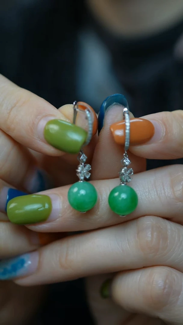 18K金镶嵌翡翠耳饰5-耳坠/姿/1