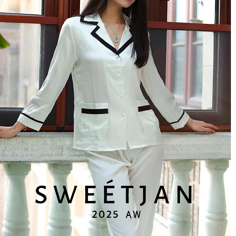 【CoCo小姐】SweetJan桑蚕丝月光白套装睡衣春夏透气轻柔起居套装