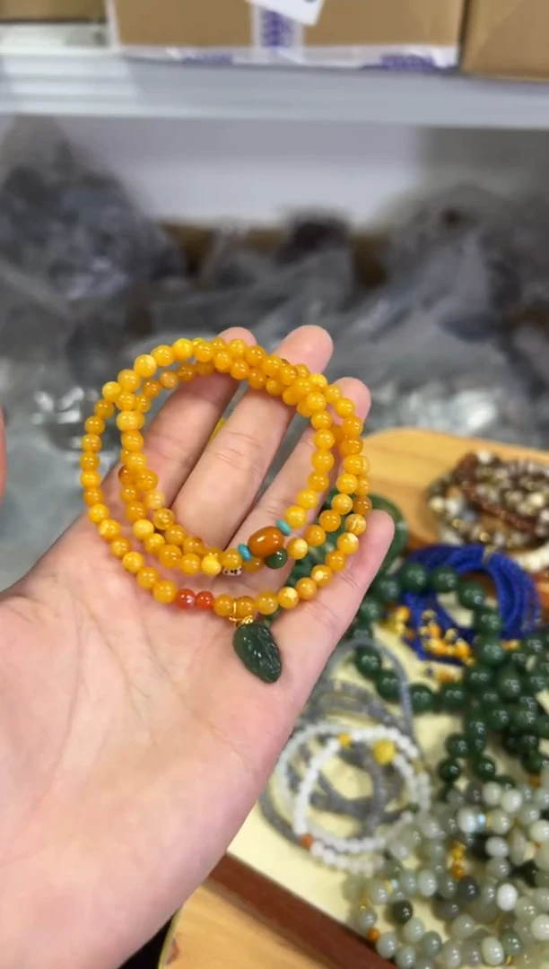 【闪购商品】蜜蜡手链银S925镶嵌老蜜蜡叶子银设计款多圈[0964]