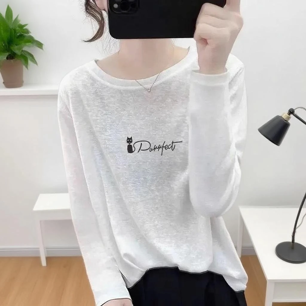 2025新款棉麻秋装长袖T恤女正肩上衣圆领宽松透气打底衫复古减龄