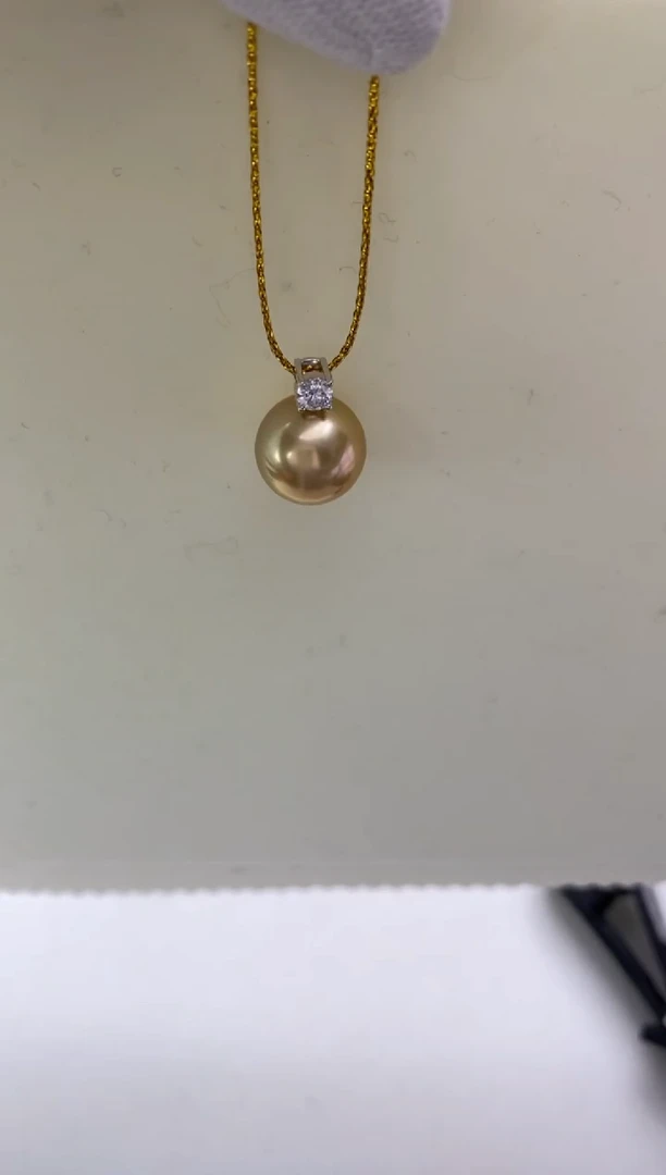 【闪购商品】海水珍珠吊坠(不含链)18K金镶嵌14mm金珠菲律宾浓金