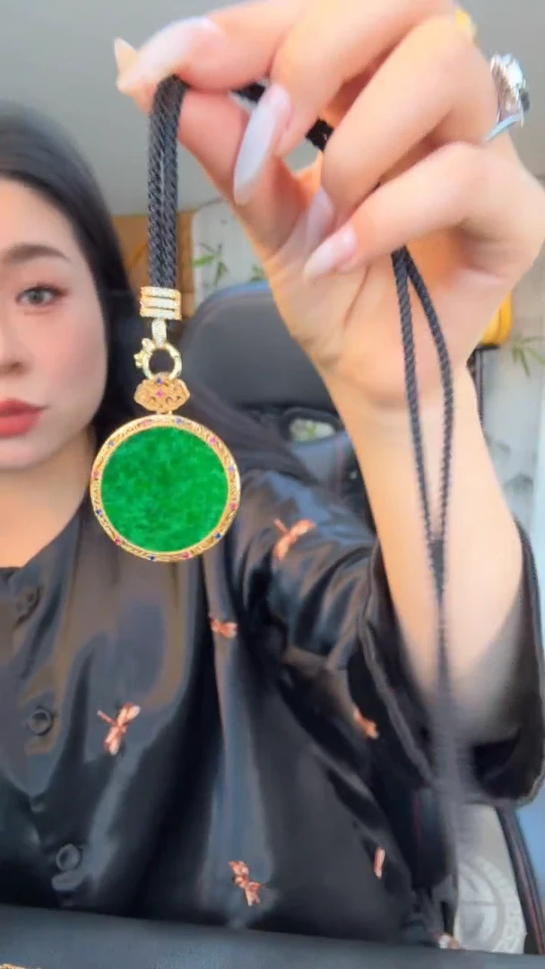 吊坠(不含链)银S925镀金镶嵌翡翠天然缅甸A货翡翠吊坠