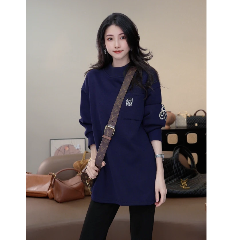 小乖逃双色奥粒绒加绒加厚藏蓝卫衣蓝罗家美澳棉6119