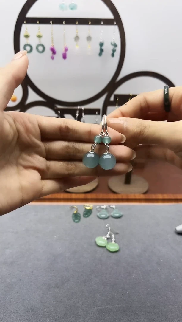 银S925镶嵌翡翠耳饰613000