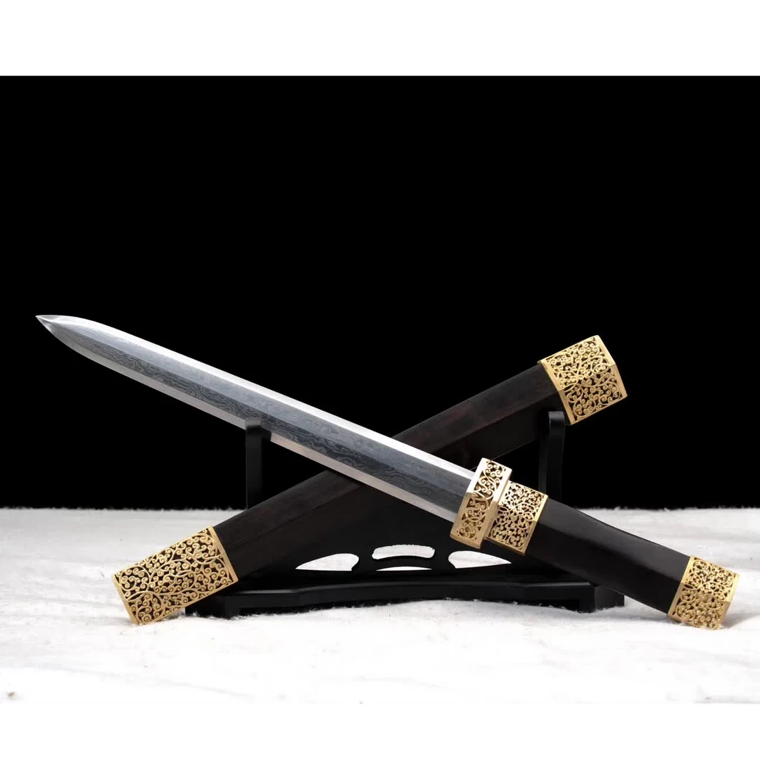 【天子】刺秦短剑|百炼花纹钢八面剑身黑檀木黄铜镂空鞘未开刃