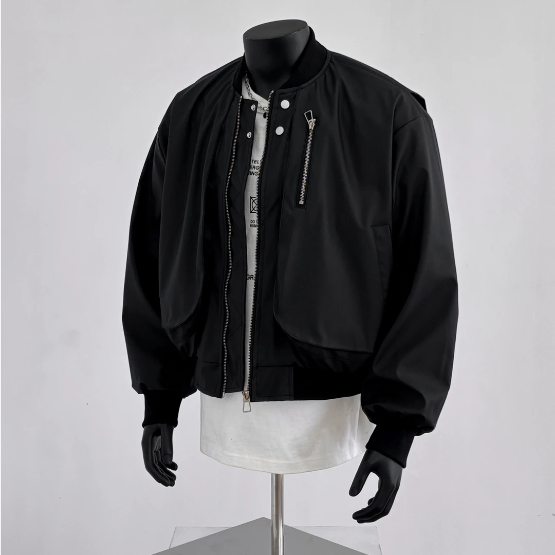 美式复古拉链设计感短款棒球服外套男高街机能休闲飞行服工装夹克