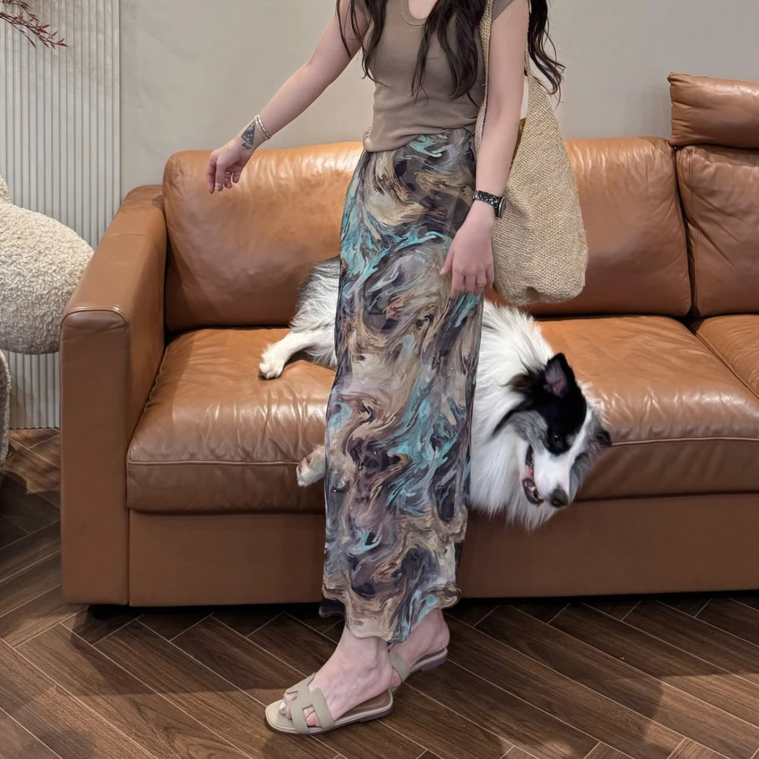 F28 法式油画高级感碎花松紧腰半身长裙 EF2803