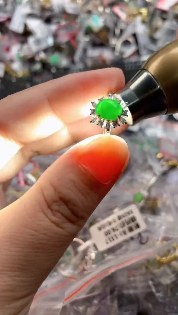 银S925镶嵌戒指翡翠444   10