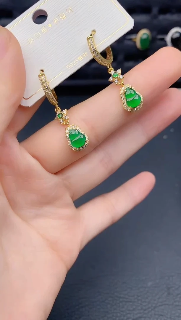 银S925镶嵌翡翠耳饰天然a货翡翠511