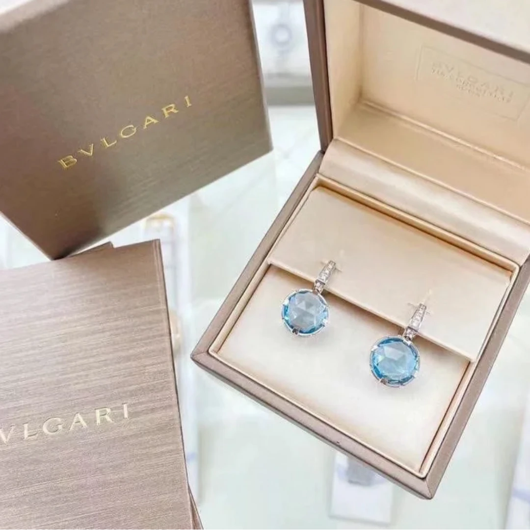 99新 BVLGARI/宝格丽 小花6欢 蓝色托帕石 白金钻石 耳环
