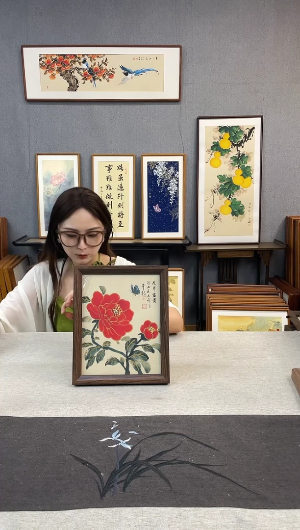 国画10寸-23*29摆台书法作品-牡丹