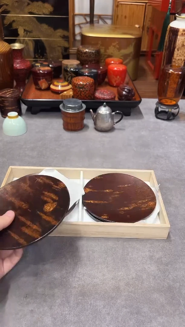 樱皮壶承 五片 大漆漆器大漆漆器
