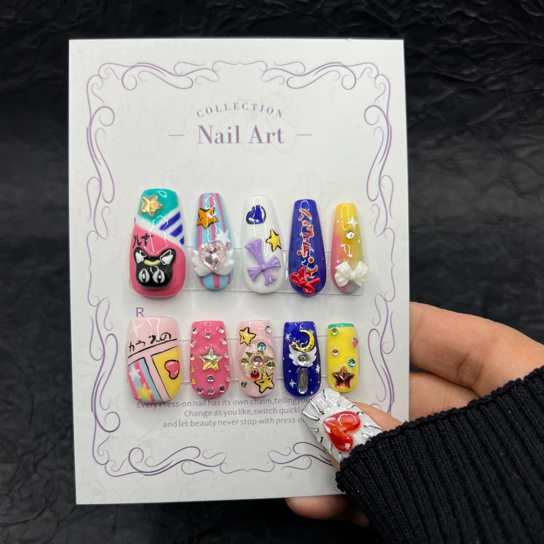 【Dandan出品】星月 直角方 纯手工穿戴甲10片美少女