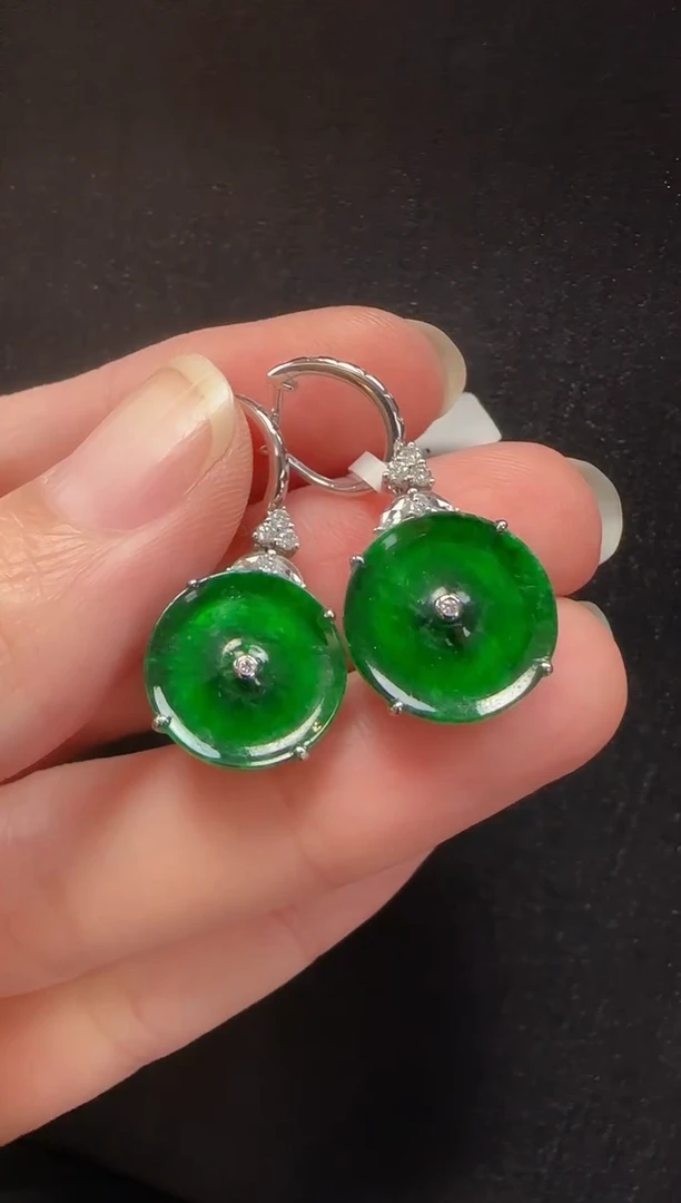 翡翠18K金镶嵌耳饰544平安扣一对