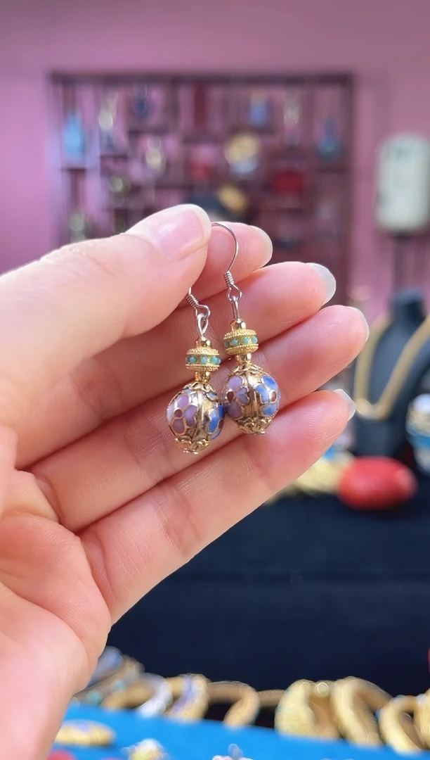 非遗 景泰蓝耳饰 金地瓜棱1.0