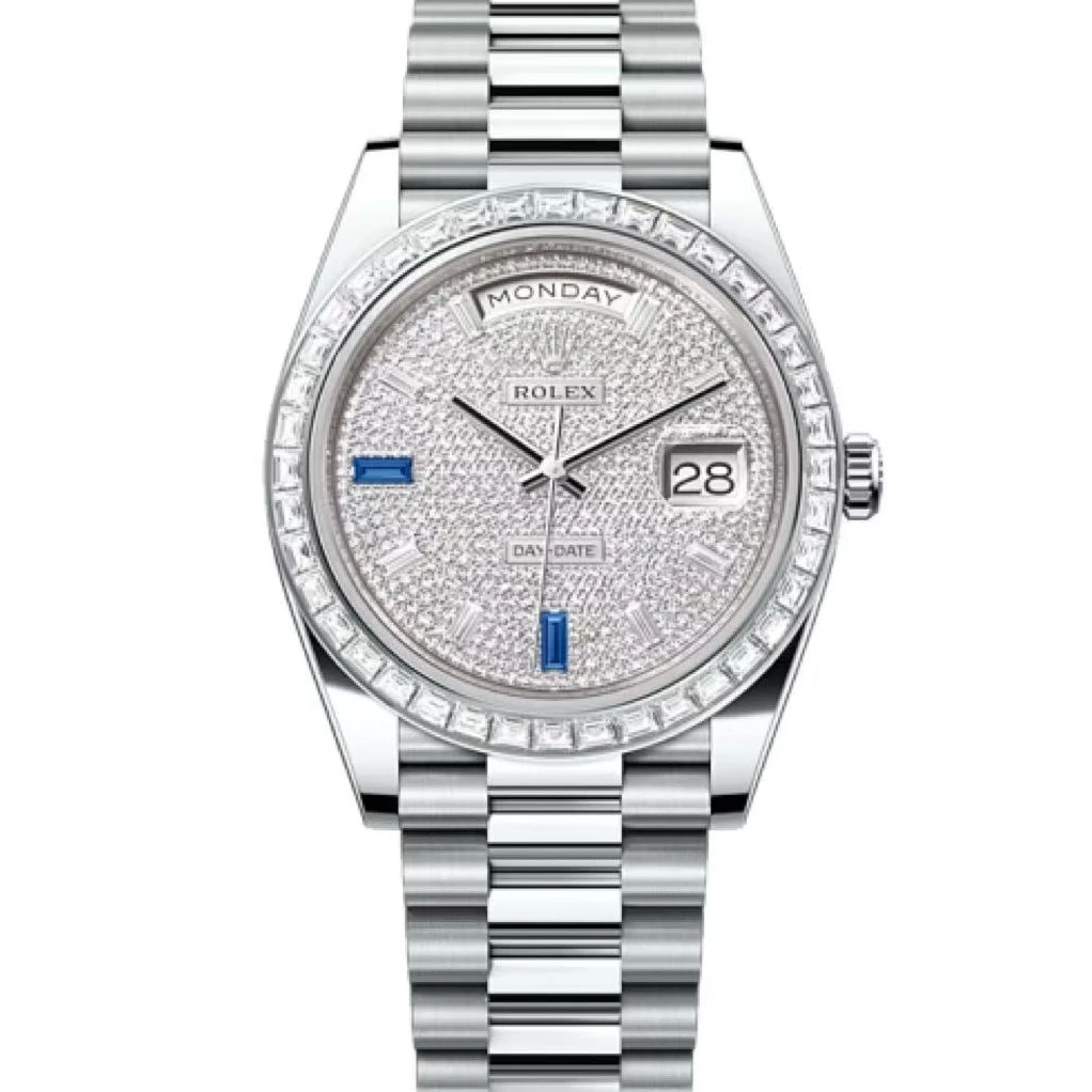 全新未使用 Rolex/劳力士 星期日历228396tbr铂金T钻69蓝宝未使用