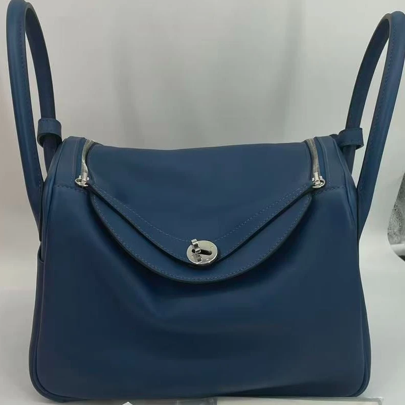 99新 Hermes/爱马仕 爱马仕LINDY30蓝色拼绿S皮d刻手提包9086062