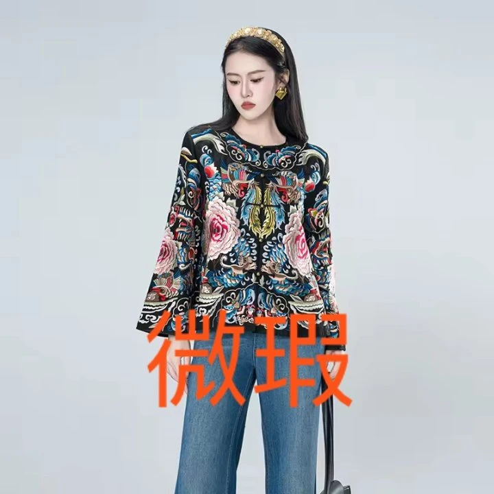 微瑕香云纱龟裂纹重工满绣国风中式民族风春款外套-50983