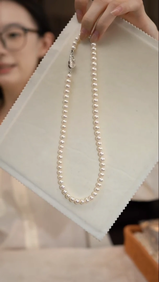 颈饰银S925镶嵌淡水珍珠12号 无核双爱心扣珍珠项链