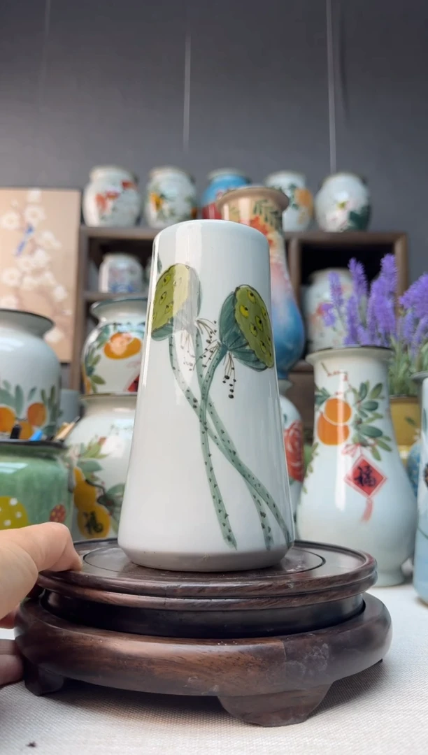 【闪购商品】瓶景德镇手绘陶瓷花瓶底部无孔高18口6左右