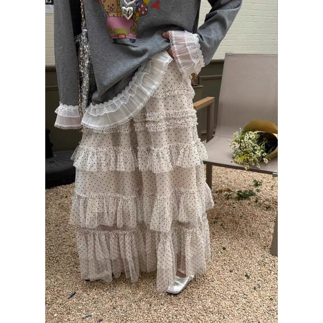 韩国东大门2025春季新款韩版时尚重工蕾丝网纱半身裙女波点裙