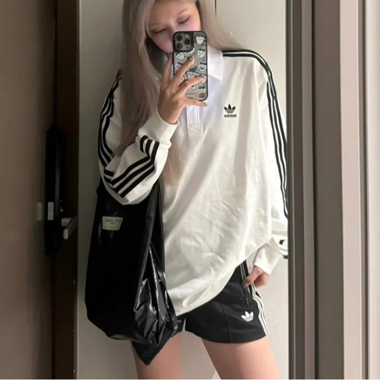 阿迪达斯三叶草长袖男女秋季翻领三条纹POLO衫运动纯棉T恤IZ2459