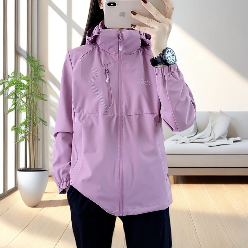 秋冬女款夹棉加厚冲锋衣外套户外运动连帽防风防水保暖棉服登山服