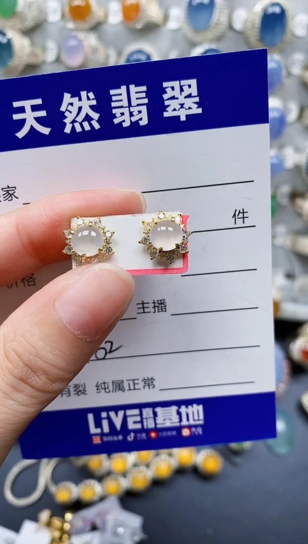 翡翠银S925镶嵌耳饰462