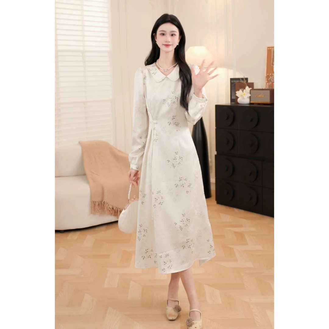 【粉丝福利】鹿向南【青檀序曲】新中式碎花连衣裙女款显瘦裙QJD00200