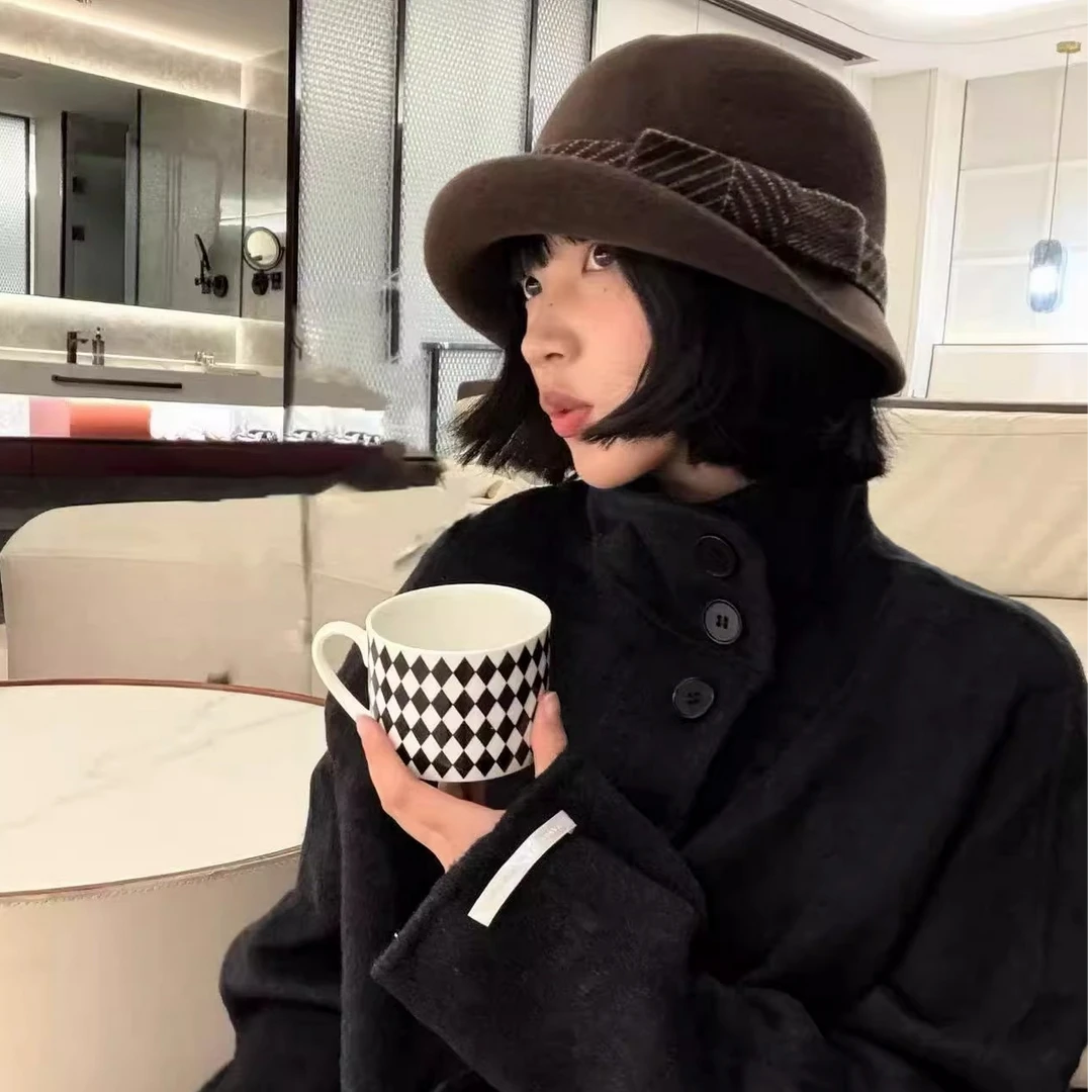 藤井树小姐礼帽澳洲羊毛盆帽女秋冬高品质复古卷边显脸小礼帽新款